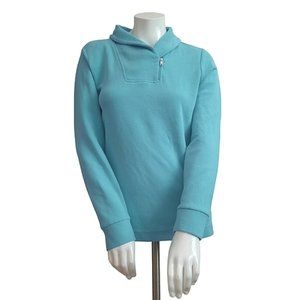 Croft & Barrow Solid Blue Zip Cowl Cozy Cotton Sweater